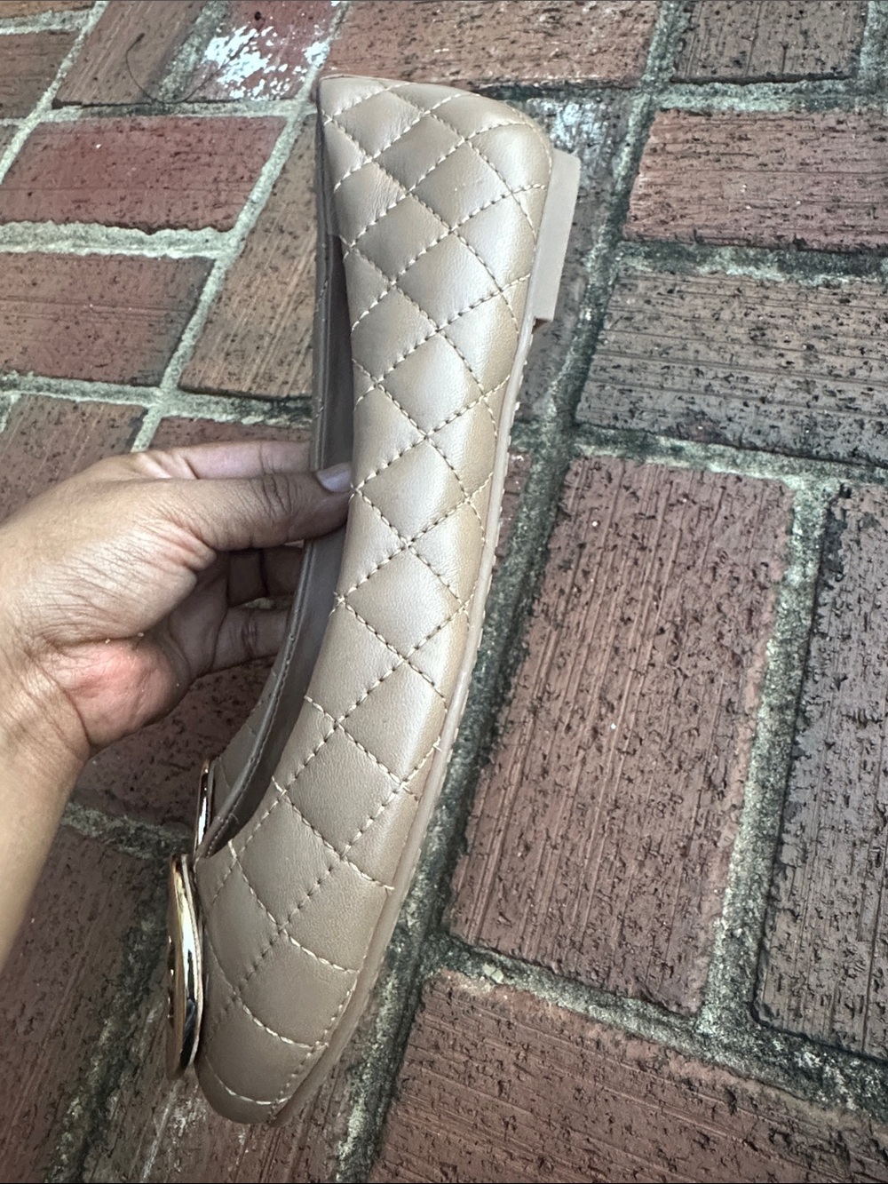 Tory Burch Quilted Nude Leather Logo Ballet Flats - Picture 3 of 9
